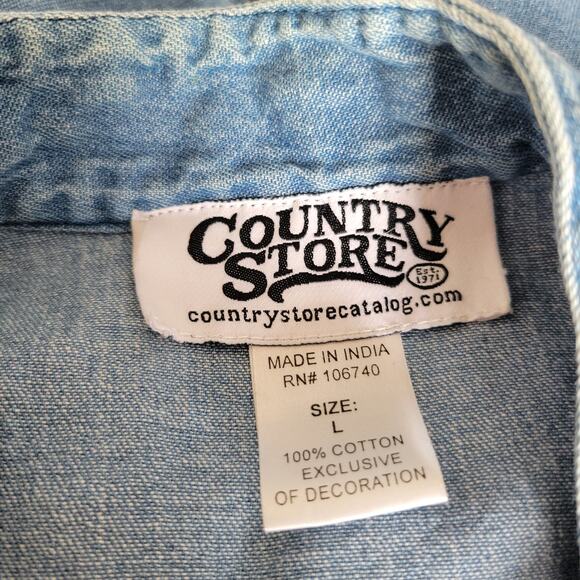 Country Store Denim Jacket Ladybug Floral Embroidery Zip Front Women Large - Picture 9 of 10